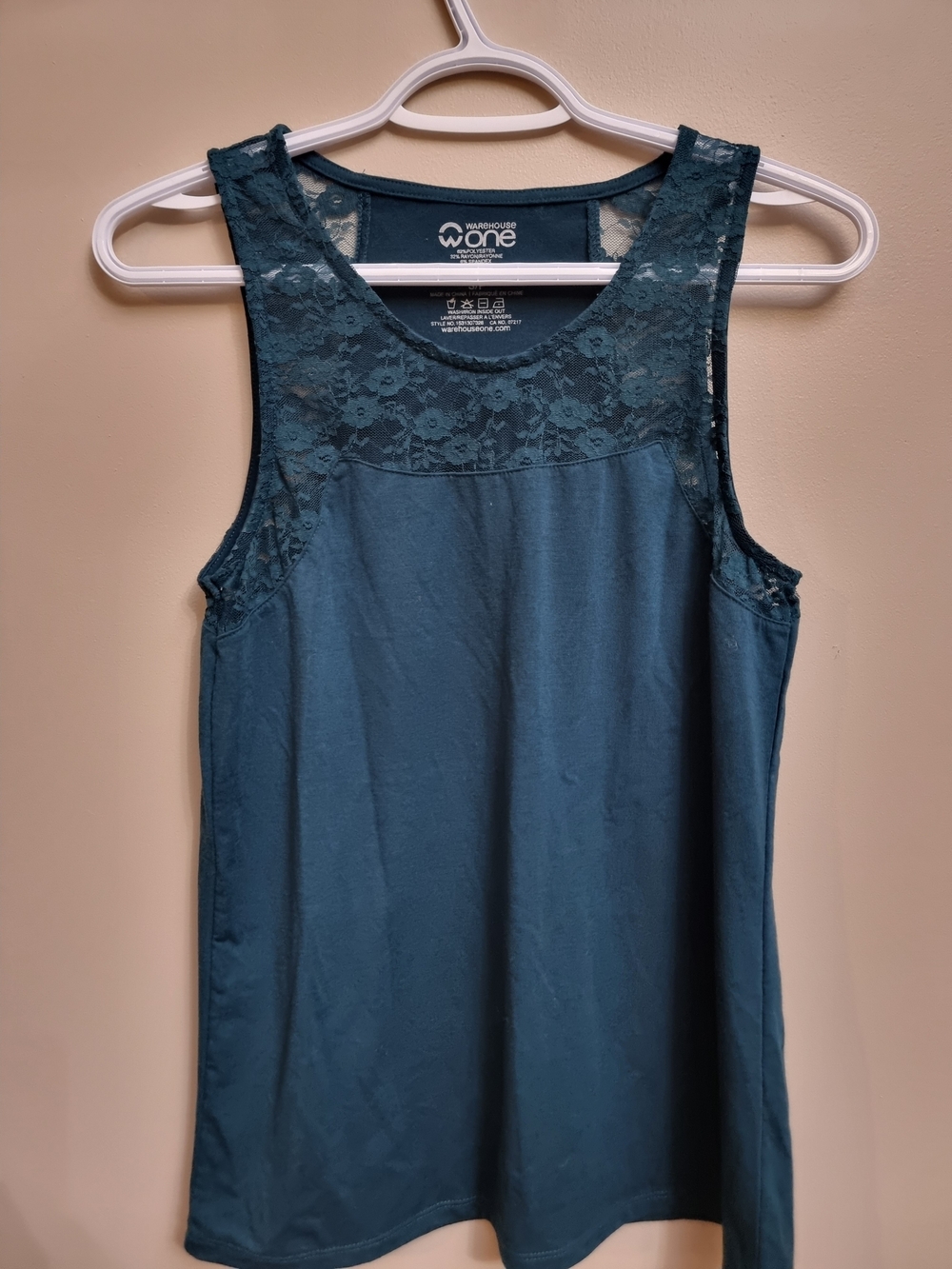 Warehouse One Teal Lace Yoke Sleeveless Tank